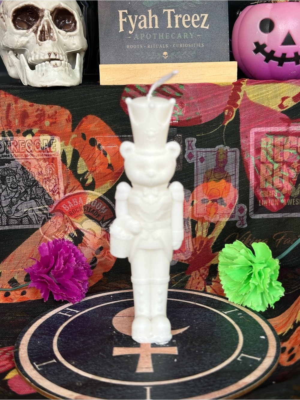 Handmade Bear Nutcracker Candle – White Holiday Soldier Candle